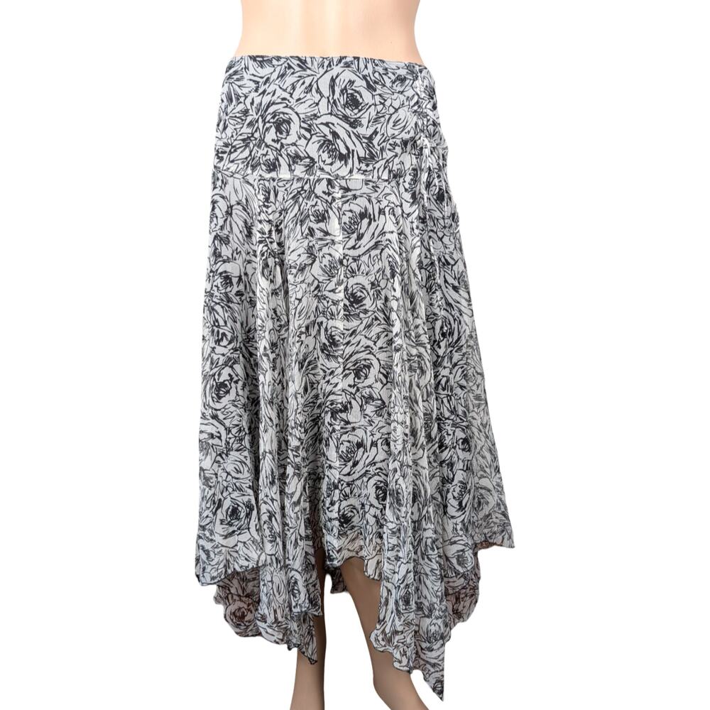 NWT VTG Y2K Silk Skirt 16W | Black White Floral Asymmetric Handkerchief Pixie